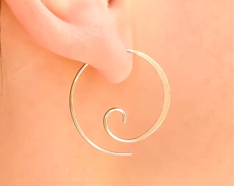 14K Gold Filled Spiral Earrings, Gold Filled Earrings Hoops, Gold Spiral Hoops, Threader Earrings, Dangle and Drop Earrings, Swirl Earrings