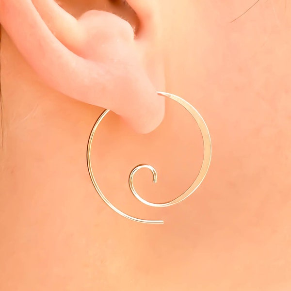 14K Gold Filled Spiral Earrings, Gold Filled Earrings Hoops, Gold Spiral Hoops, Threader Earrings, Dangle and Drop Earrings, Swirl Earrings