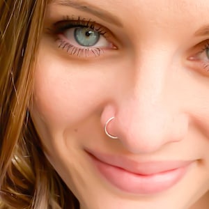 White Gold Nose Ring, Solid 14K White Gold Nose Ring Hoop, 6mm 7mm 8mm 9mm 10mm Small Hoop Nose Ring, 22 Gauge 20 Gauge Continuous Hoop