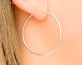 Large Silver Hoop Earrings, Sterling Silver Hoops, Large Minimalist Hoop Earrings, Big Silver Hoops, 40mm Hoop Earrings