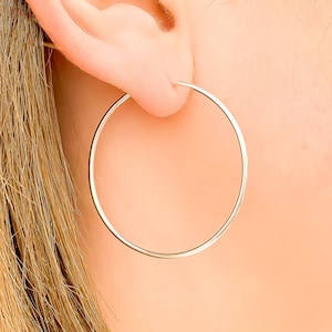 Large Silver Hoop Earrings, Sterling Silver Hoops, Large Minimalist Hoop Earrings, Big Silver Hoops, 40mm Hoop Earrings
