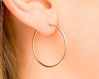 14K Gold Filled Hoop Earrings: Minimalist 30mm Hoops with Latch Back