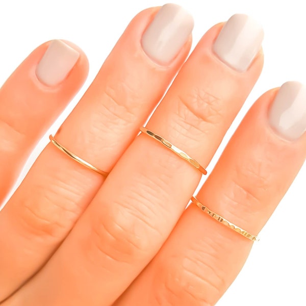 Gold Filled Midi Ring, Knuckle Ring, Thin Gold Band, Dainty Gold Ring, Gold Stacking Ring, Single or Set Hammered Twist OR Smooth Stack Ring