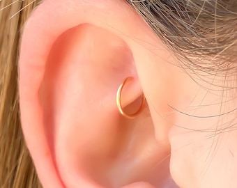 Solid 14K Gold Cartilage Hoop, Rook Hoop Earring, Rook Piercing, 14K Hoops, 14K Cartilage Earring Hoop, Small Gold Hoops, Huggie Earrings