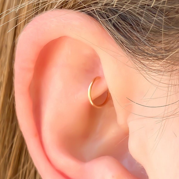 Solid 14K Gold Cartilage Hoop, Rook Hoop Earring, Rook Piercing, 14K Hoops, 14K Cartilage Earring Hoop, Small Gold Hoops, Huggie Earrings
