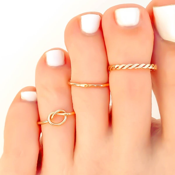 Sized Toe Ring, 14K Gold Filled Toe Rings for Women, Fitted Dainty Gold Toe Ring Single or Set, Twist, Hammered, or Knot Toe Ring