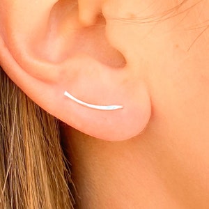 Silver Ear Climber, Hammered Ear Pin, Ear Crawler Earrings, Minimalist Earrings, Silver Earrings, Dainty Earrings, Sterling Silver