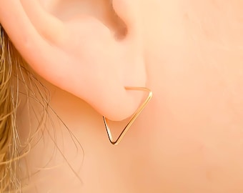 14K Gold Filled Triangle Hoop Earrings: Geometric Minimalist Style