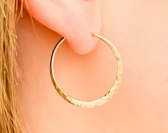 Hammered Gold Hoop Earrings, 14K Gold Filled Hoops, Gold Hoops, Minimalist Hoop Earrings, 25mm Hammered Earrings