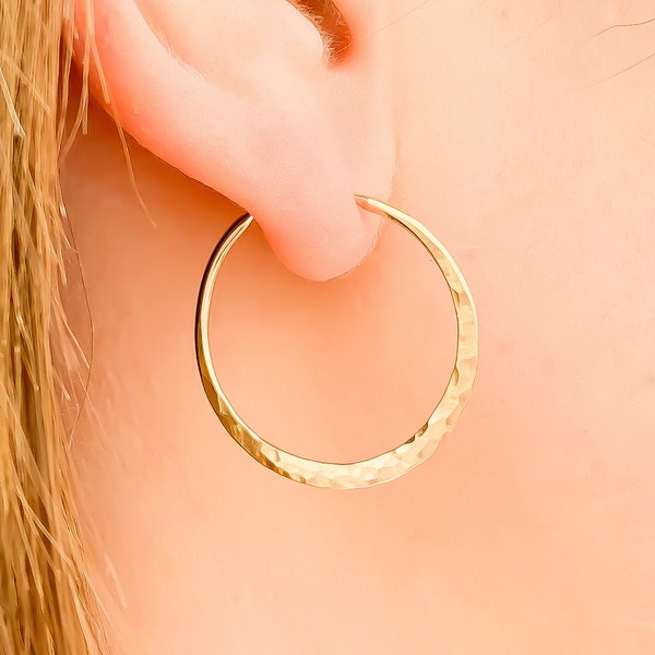Hammered Gold Hoop Earrings, 14K Gold Filled Hoops, Gold Hoops, Minimalist Hoop Earrings, 25mm Hammered Earrings