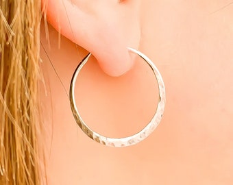 Minimalist Hoop Jewelry, Hoop Earrings, Small Wire Hoops, Silver Hoops, Sterling Silver Hammered Hoops, 25mm Hoop Earrings