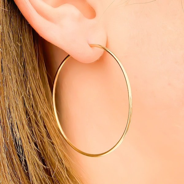Large Gold Hoop Earrings, Gold Wire Hoop Earrings, 14k Gold Filled Earrings, 45mm Hoop Earrings