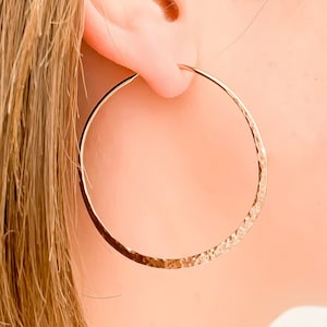 Rose Gold Hoop Earrings, Large Hoop Earrings, Rose Gold Filled Earrings, Hammered Hoops, Rose Gold Earrings, 45mm Hoop Earrings