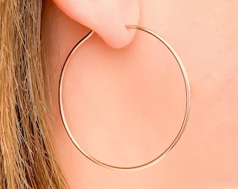 Rose Gold Hoop Earrings, Large Wire Hoop Earrings, Rose Gold Filled Earrings, Large Rose Gold Hoops, 45mm Hoop Earrings