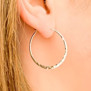 Silver Hoop Earrings, Minimalist Hoop Jewelry, Silver Hammered Hoops, Sterling Silver Hoops, 30mm Hoop Earrings