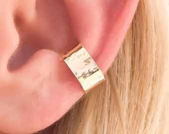 14K Gold Filled Hammered Ear Cuff: Non Piercing Conch Ear Wrap