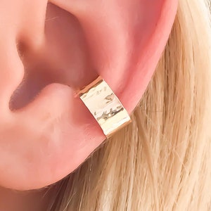 Hammered Ear Cuff, 14K Gold Filled Non Pierce Conch Ear Wrap, Single OR Pair 12mm Diameter Adjustable, Gift for Sister or Best Friend