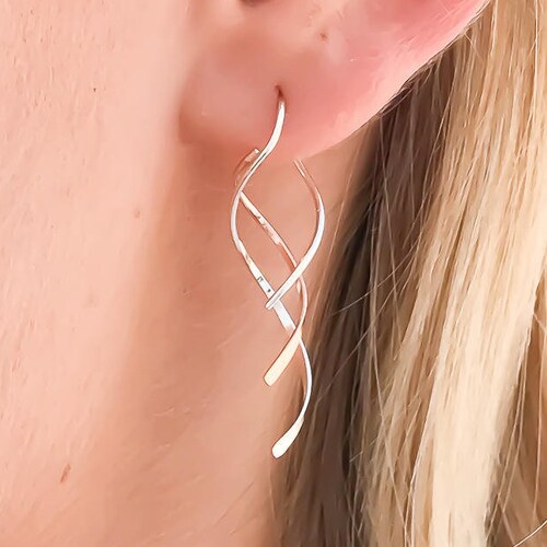 Sterling Silver Earring Swirl-Behind-The-Ear Stud 