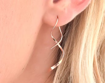 Rose Gold Earrings, Rose Gold Spiral Earrings, Spiral Threader Earrings, Rose Gold Filled Earrings