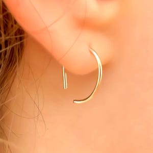 14K Gold Filled D Half Hoop Earrings: 20 Gauge, Sleeper Hoops
