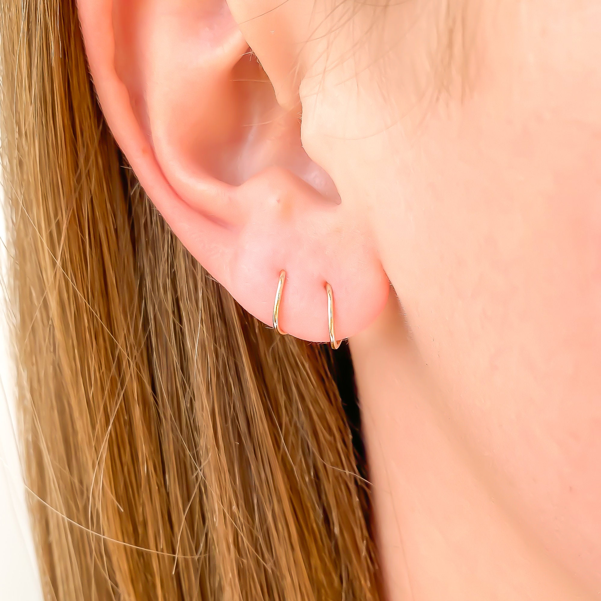 Faux Twist 14K Gold Filled Hoop Earrings, Fake Second Piercing - Etsy