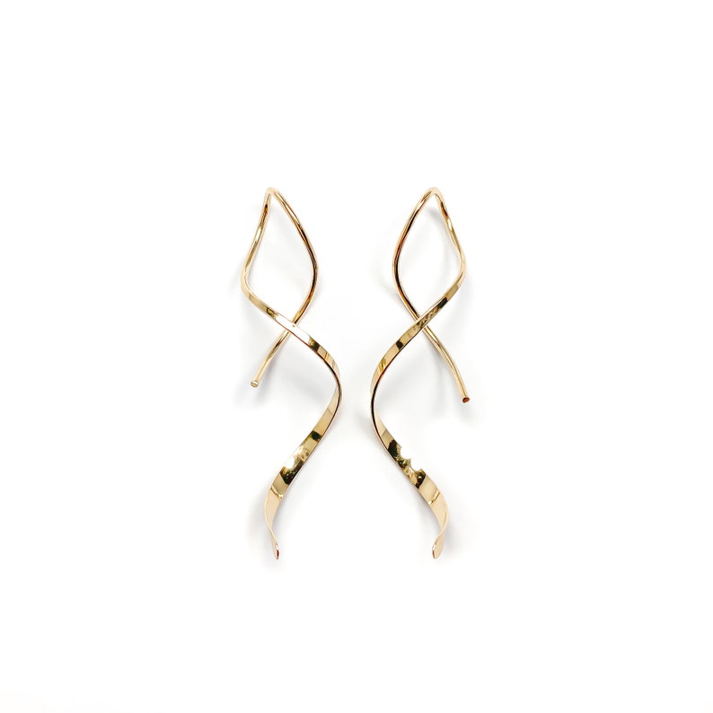 Gold Spiral Earrings, Gold Filled Threader Earrings, Gold Corkscrew Earrings, Gold Minimalist Earrings image 3
