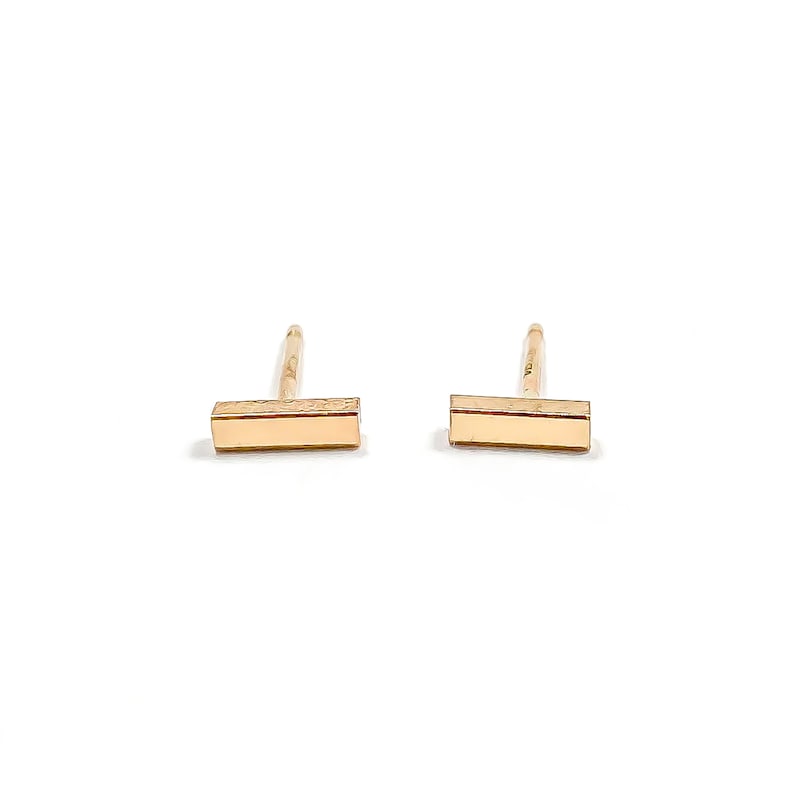 Solid 14K Gold Bar Stud Earrings Dainty Gold Bar Earrings Etsy