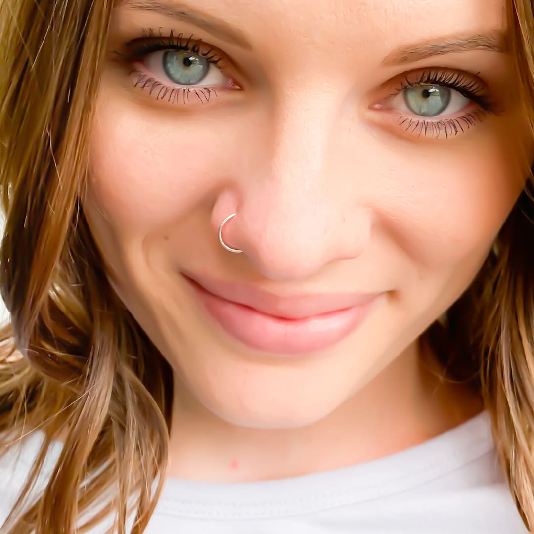 White Gold Nose Ring, Solid 14K White Gold Nose Ring Hoop, 6mm 7mm 8mm 9mm 10mm Small Hoop Nose