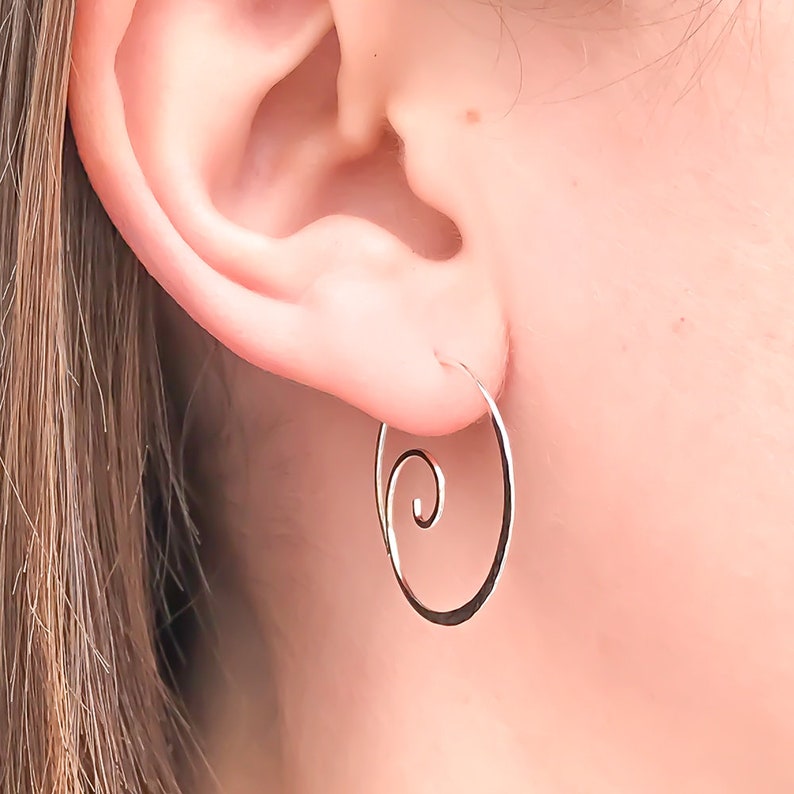 Sterling Silver Earrings Minimalist Earrings Silver Hoop Earrings Hammered Hoop Earrings Thick Spiral Earrings Spiral Hoop Earrings