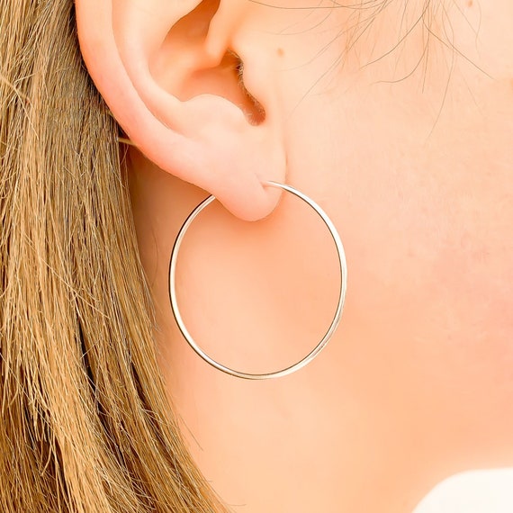 Large Silver Hoop Earrings, Sterling Silver Hoops, Large Minimalist Hoop  Earrings, Big Silver Hoops, 40mm Hoop Earrings