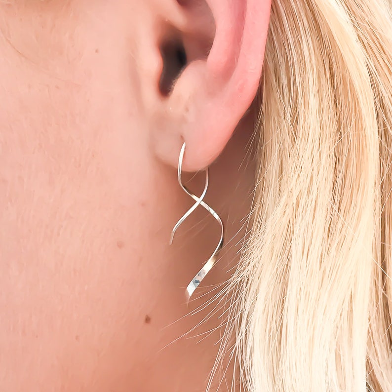 Silver Threader Earrings, Sterling Silver Spiral Earrings, Threader Spiral Earrings, Sterling Silver Earrings image 7
