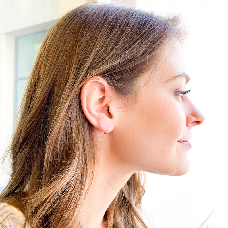 14K Rose Gold Hoop Earrings, Small Pure Gold Hoops, Tiny 14K Rose Gold Huggie Earrings image 3