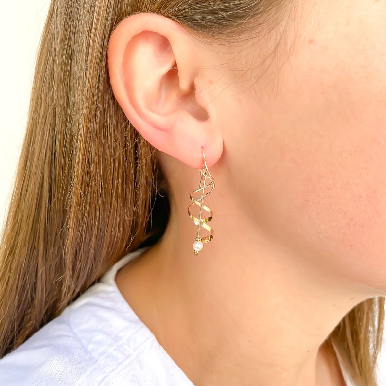 Gold Earrings Dangle Dainty Gold Filled Earrings Spiral Earrings
