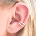 Sterling Silver Ear Cuff: No Pierce Cartilage 2 Band Ear Wrap, 12mm Diameter