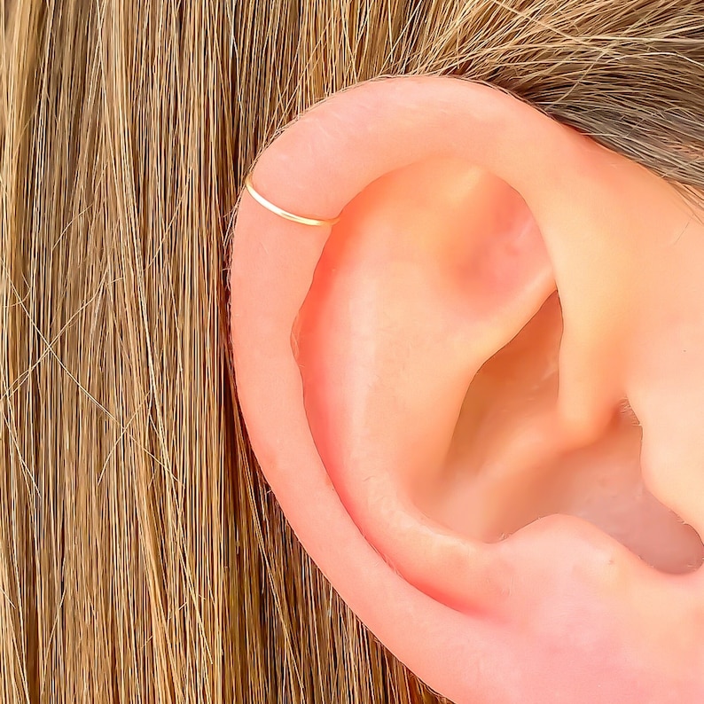 Solid 14K Gold Cartilage Hoop Tiny Gold Cartilage Earring Etsy