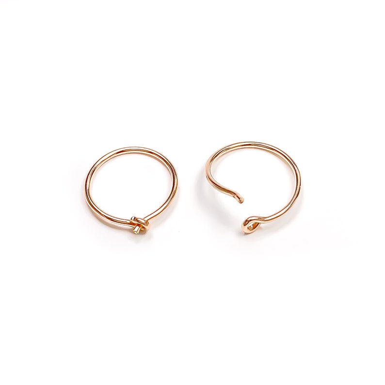 14K Rose Gold Hoop Earrings, Small Pure Gold Hoops, Tiny 14K Rose Gold Huggie Earrings image 2