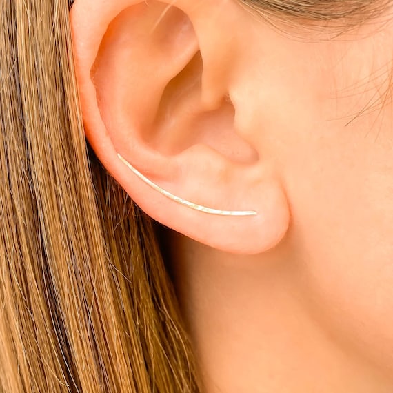 Silver Ear Climber Hammered Ear Pin Minimalist Earrings