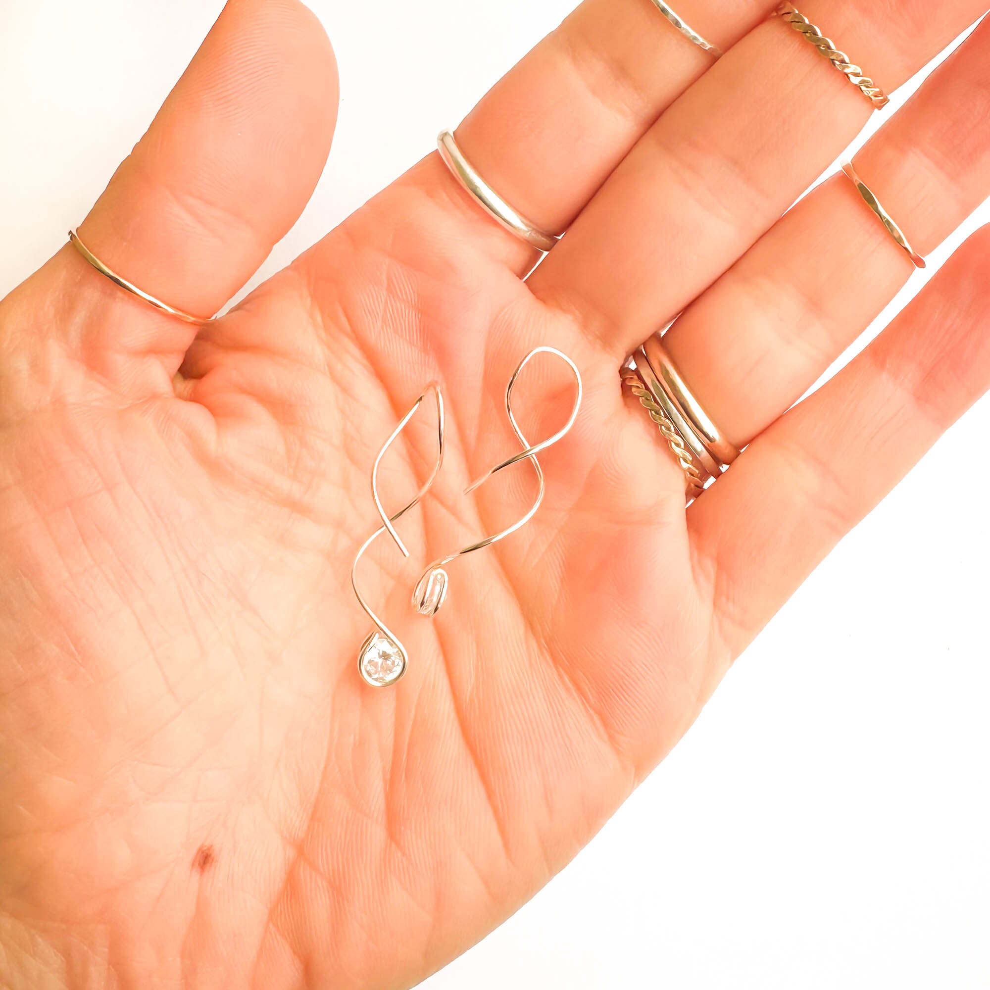 Sterling Silver Threader Earrings: CZ Dangle, Minimalist  display picture 1