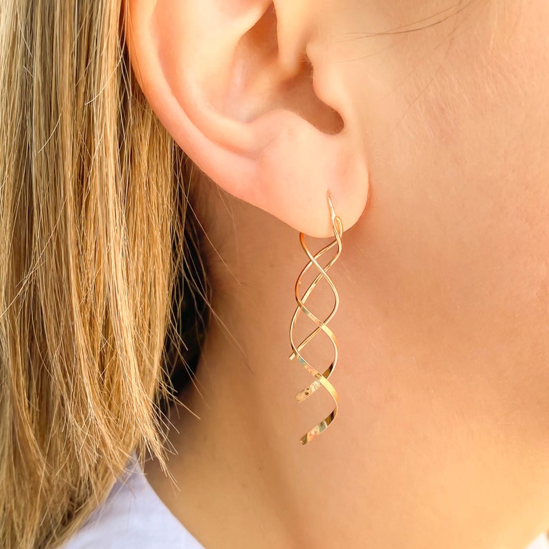 Long Gold Filled Spiral Earrings, Dangle and Drop Earrings, Gold Earrings Dangle, 14K Gold Filled Drop Earrings, Gold Dangly Earrings image 7