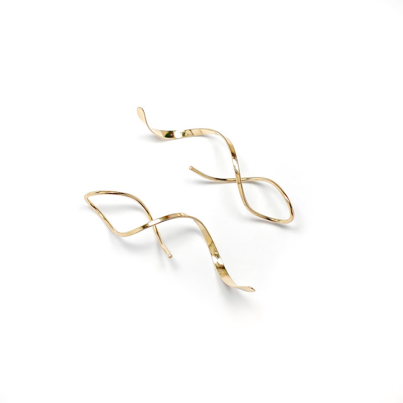 Gold Spiral Earrings, Gold Filled Threader Earrings, Gold Corkscrew Earrings, Gold Minimalist Earrings image 7