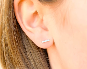 Sterling Silver Bar Earrings, Silver Bar Stud Earrings, Silver Dainty Bar Earrings, Minimalist Silver Earrings
