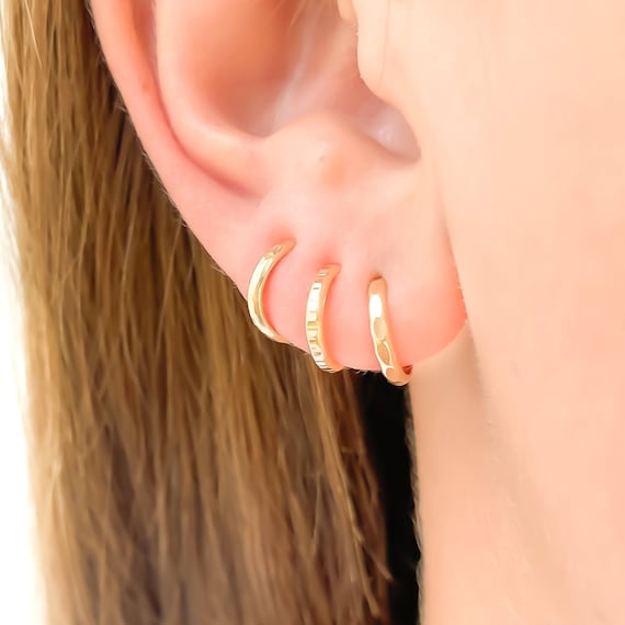 10k Real Gold Baby Huggie Small Hoops Earrings 10mm