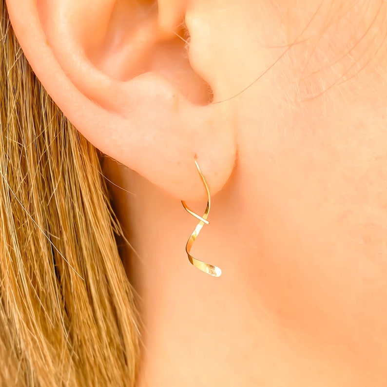 14K Gold Dangle Earrings Solid 14K Gold Earrings Minimalist Etsy
