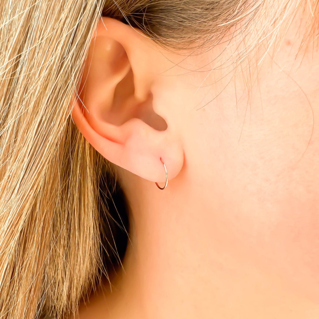 14K Rose Gold Hoop Earrings Small Pure Gold Hoops Tiny 14K Etsy