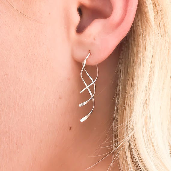 Dainty Spiral Earrings Silver Threader Earrings Minimalist
