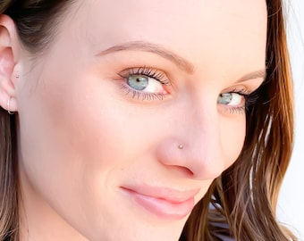 Solid 14K White Gold Nose Screw Stud, Tiny 2mm Ball Nose Ring Sphere, Twist in 22 Gauge Post, One Single Piece