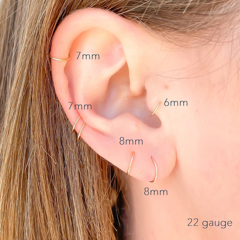 Gold Huggie Hoop Earrings, 14K Gold Filled Hoop Earrings, Single or Pairs of Small Hoop Earrings 6mm 7mm 8mm 9mm 10mm, 24ga 22ga or 20 gauge image 4