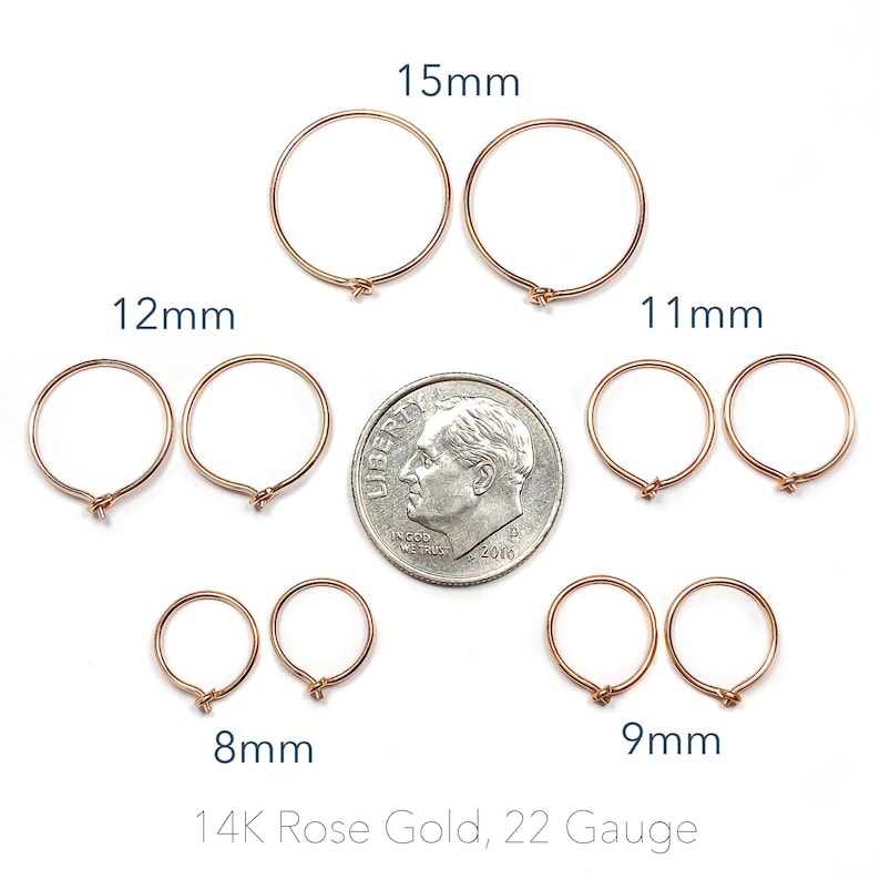 14K Rose Gold Hoop Earrings, Small Pure Gold Hoops, Tiny 14K Rose Gold Huggie Earrings image 7