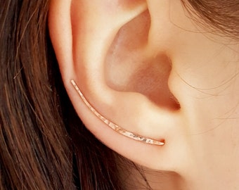Rose Gold Ear Climber, Hammered Ear Pin, Ear Crawler Earrings, Rose Gold Earrings, Minimalist Ear Climbers, Rose Gold Filled Earrings