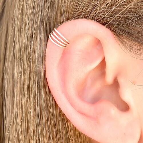 Sterling Silver 18G Glittered Two Ring NO Piercing Ear Cuff Etsy